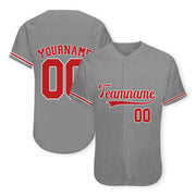 Custom Gray Red-White Authentic Baseball Jersey