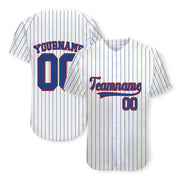 Custom White Navy Pinstripe Navy-Red Baseball Jersey