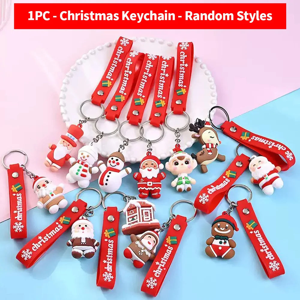 6PCS/3PCS/1PC Santa Claus & Snowman 3D Keychain – Christmas Bag Pendant for Kids Holiday Gift