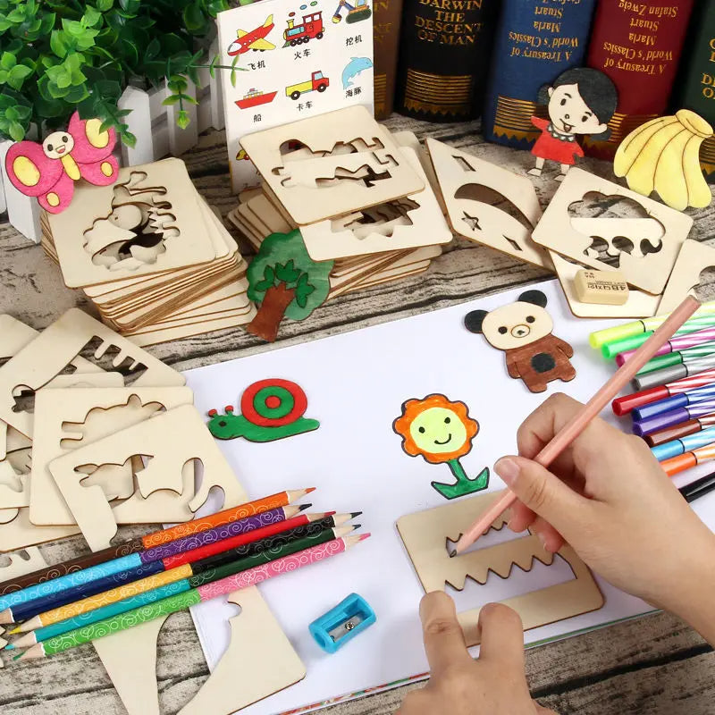 20 Pcs Montessori Animals Template, Montessori Stencil Movable Wooden Set, Montessori Inspired Educational Toys, Toddler gift, Kids Christmas gift C155