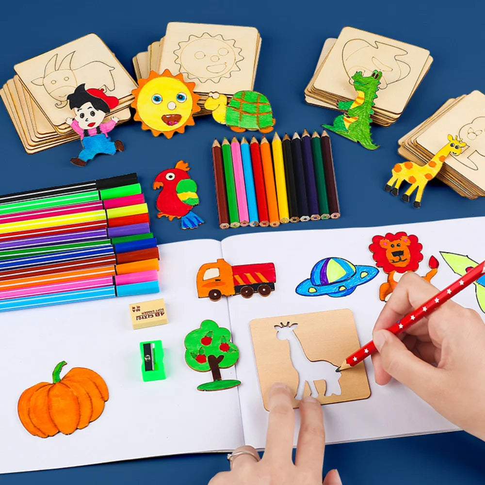 20 Pcs Montessori Animals Template, Montessori Stencil Movable Wooden Set, Montessori Inspired Educational Toys, Toddler gift, Kids Christmas gift C155