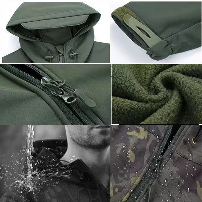 Men's Winter Softshell Fleece Hooded Jacket – Windproof Outdoor Hiking & Camping Coat