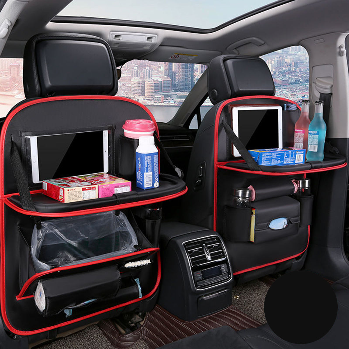 Backseat Organizer With Tablet Holder PU Leather, Custom Fit For Your Cars, Backseat Car Organizer, Car Seat Back Protectors Kick With Foldable Table Tray Car Seat Organizer, Car Accessories CC15987