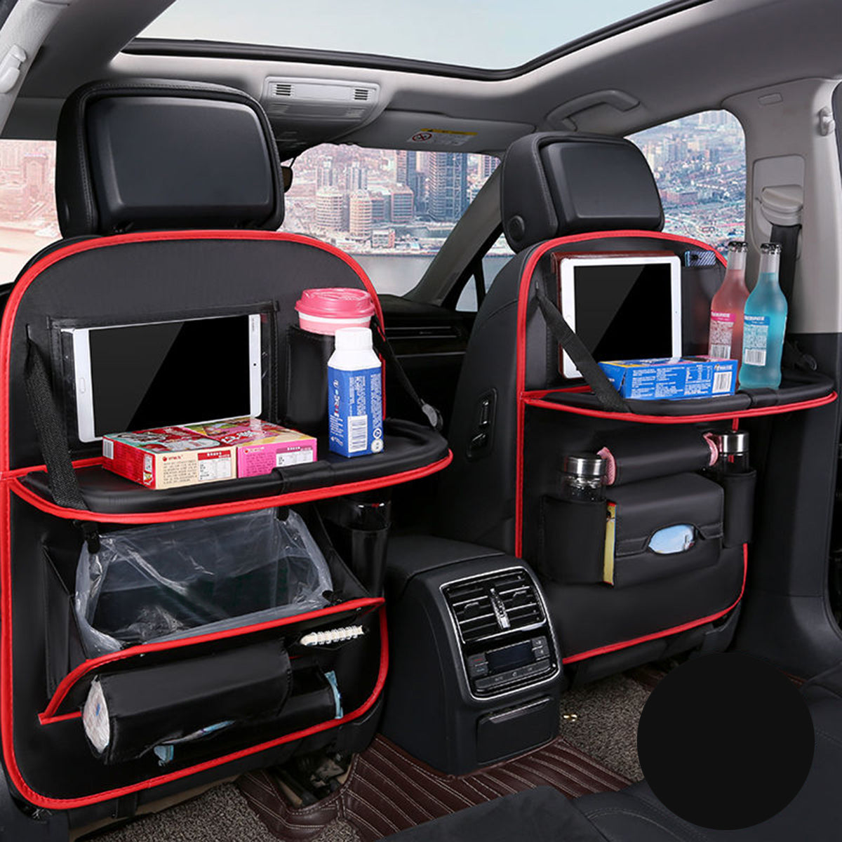 Backseat Organizer With Tablet Holder PU Leather, Custom Fit For Your Cars, Backseat Car Organizer, Car Seat Back Protectors Kick With Foldable Table Tray Car Seat Organizer, Car Accessories FT15987