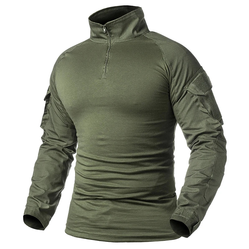 Men’s 1/4 Zip Tactical Shirt – Breathable Long Sleeve Ripstop Outdoor Combat Style Top