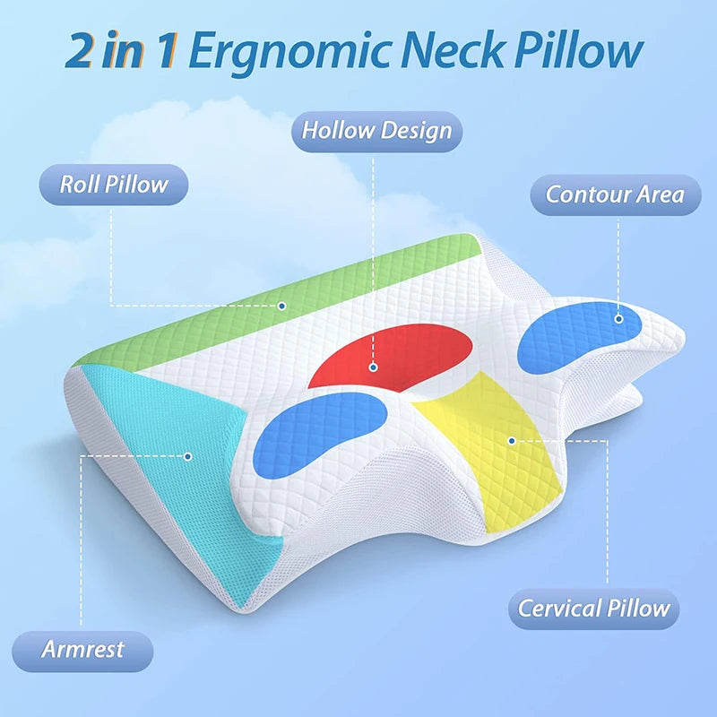 Memory Foam Cervical Pillow – 2-in-1 Ergonomic Contour Neck Support Pillow for Side and Back Sleeping