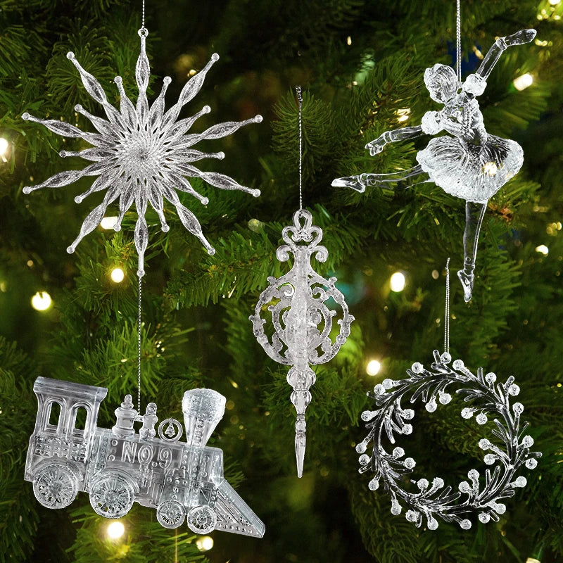 Xmas Tree Transparent Snowflake Hanging Ornaments – Acrylic Pendant Christmas Decoration for Home 2025 Navidad Gifts New Year 2026