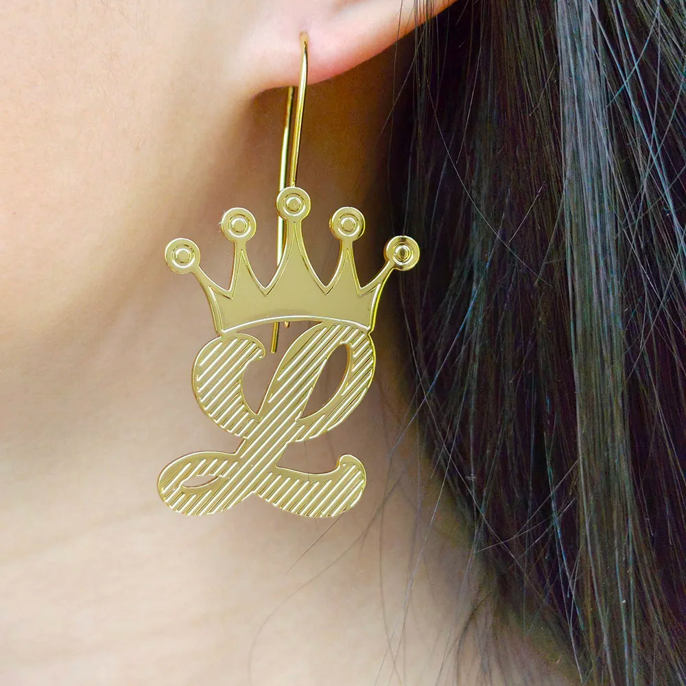 Initial Letter Earrings, Custom A-Z Letter Earrings, Custom Name Earrings, Name Earrings Hoop, Larger Hoop, Gold Name Hoops, Gift for Her (A03)