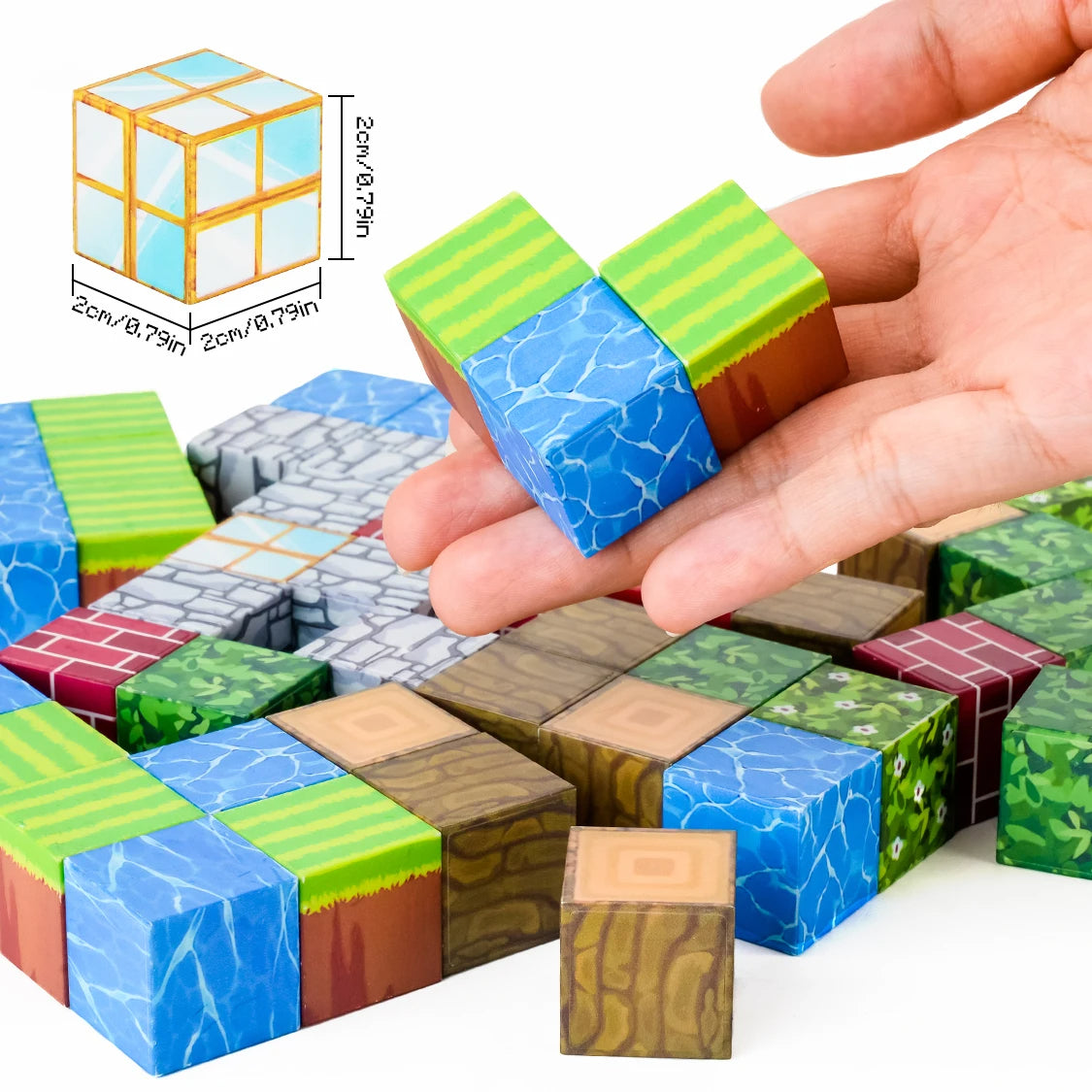 Magnetic Blocks Constructor, Sakura Island 112pcs, Wooden Constructor, Table Game, Wooden Cubes toys, Handmade Gift Idea, 3D puzzle, Kids Christmas Gift C54