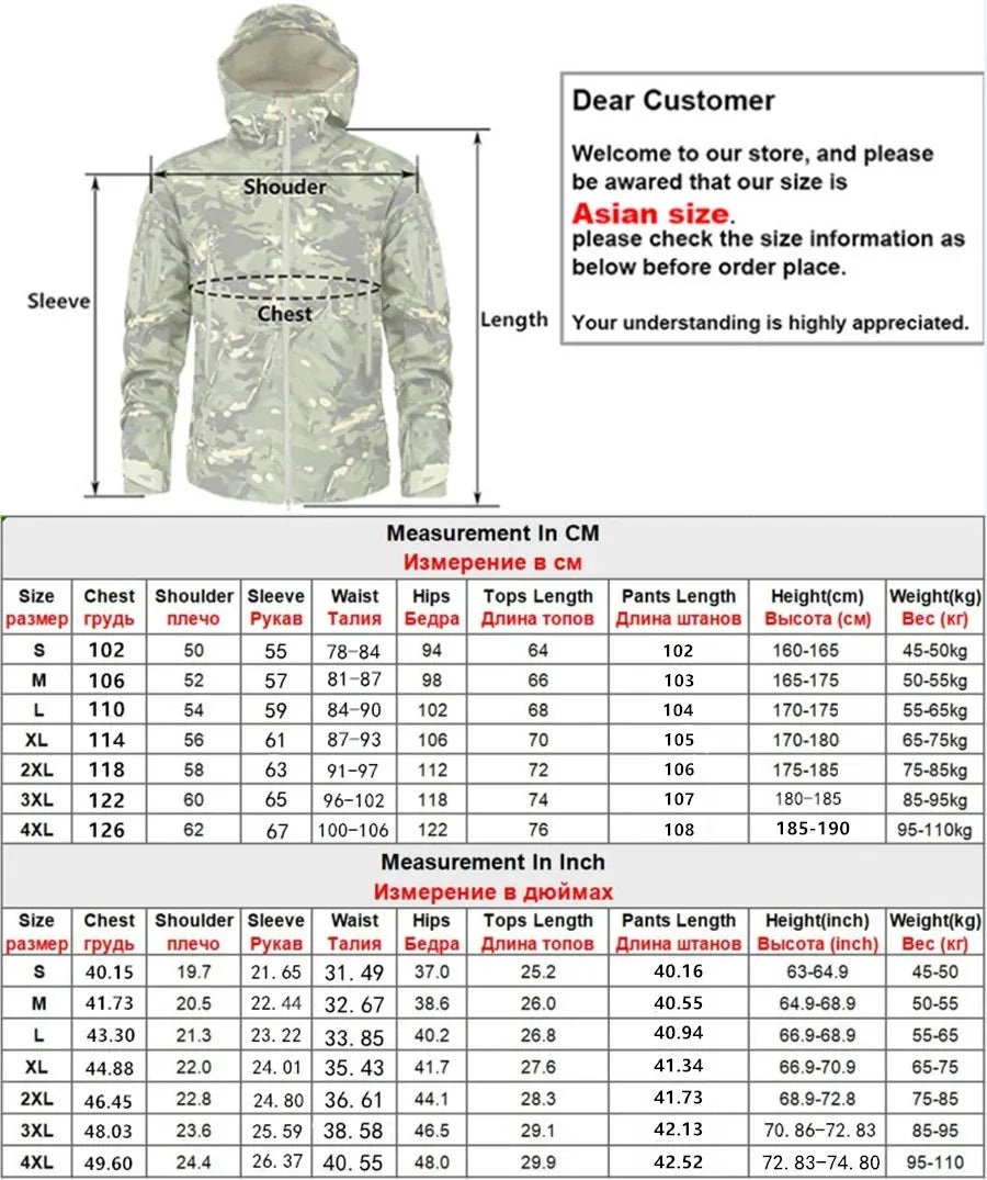 Men’s Soft Shell Tactical Set – Waterproof Fleece Lined Multi-Pocket Outdoor Wear