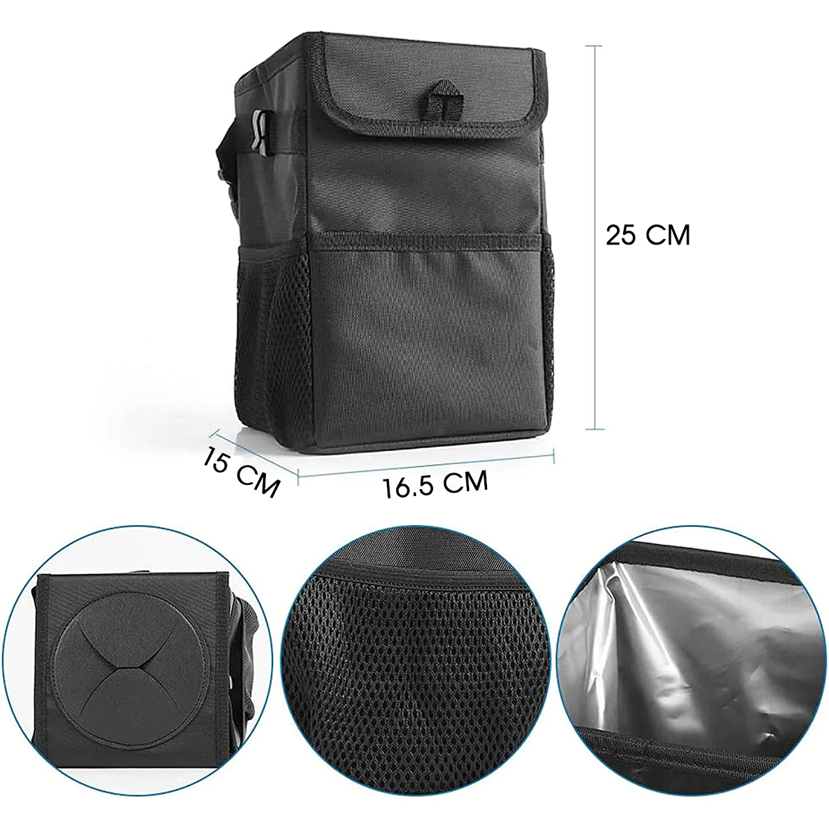 Waterproof Car Trash Can with Lid and Storage Pockets, Custom-Fit For Car, 100% Leak-Proof Car Organizer, Waterproof Car Garbage Can, Multipurpose Trash Bin for Car WACA234