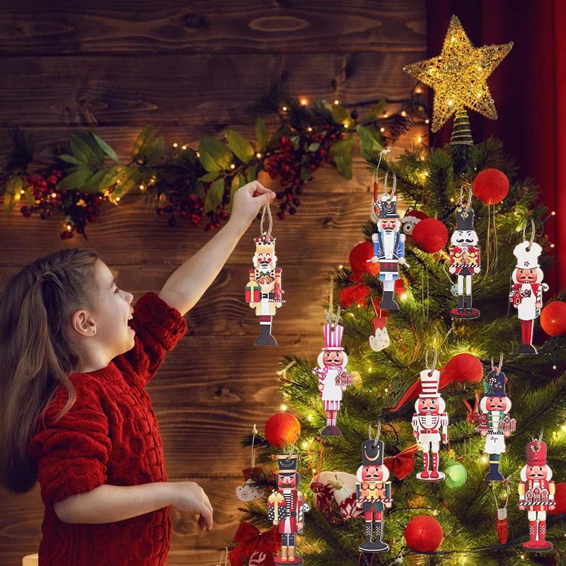 20Pcs Christmas Wooden Nutcracker Soldier Ornaments – Xmas Tree Hanging Decoration 2025 Holiday Home Decor