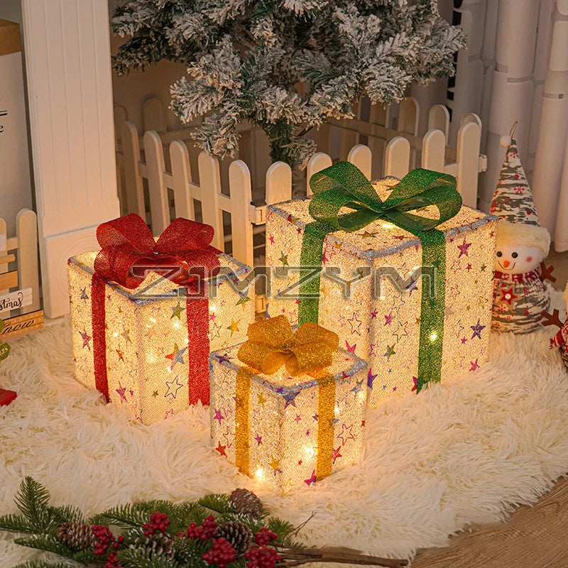 Christmas Glowing Gift Box – LED Ornament Lights for Outdoor & Indoor Holiday Decor
