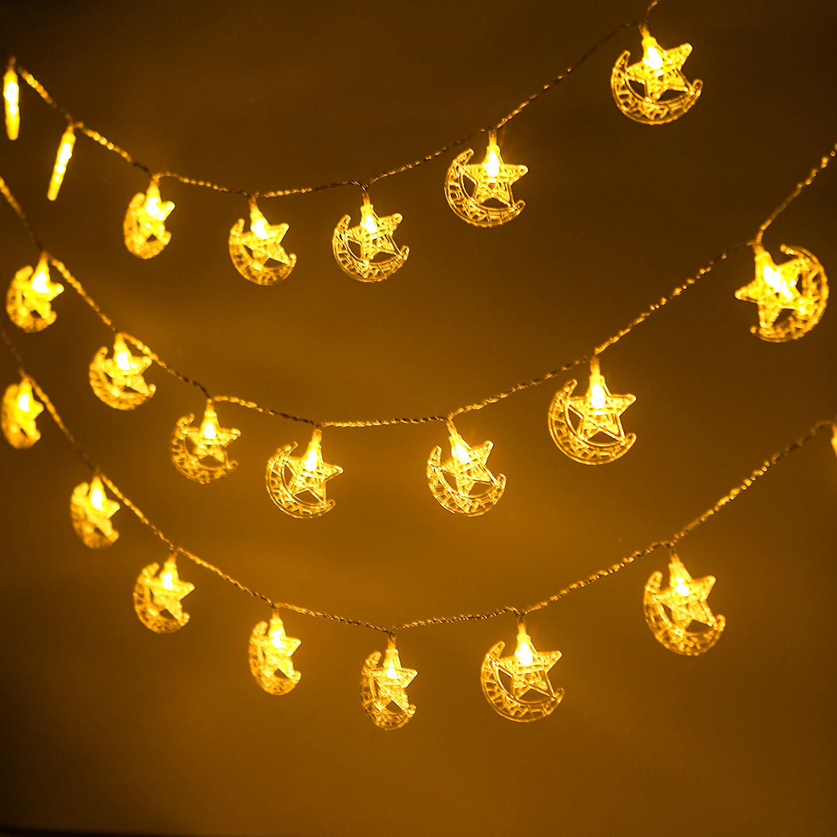 Moon Star Eid Mubarak String Light 2025 – Ramadan & Eid Home Decoration, Muslim Party Lights