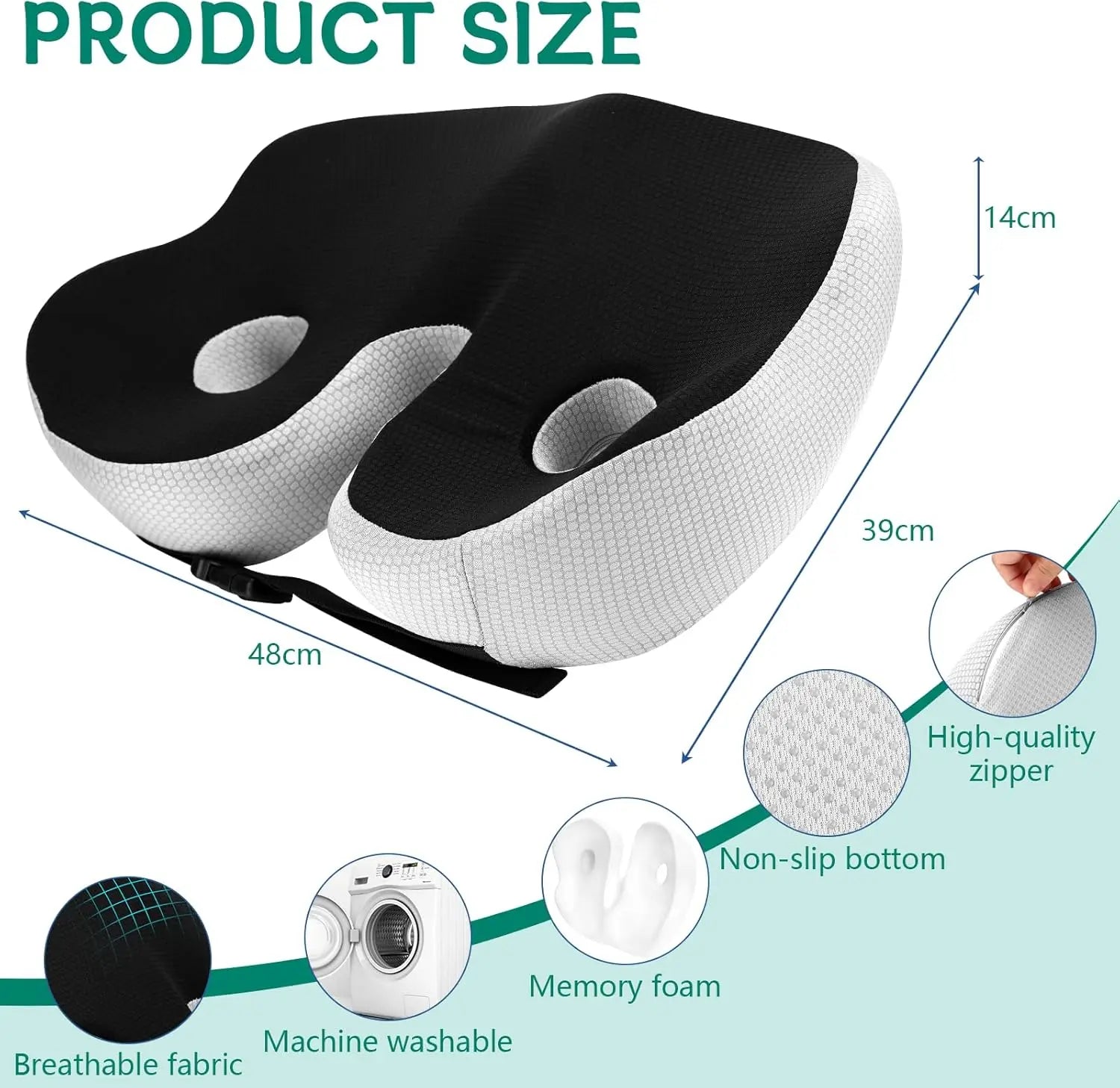 Memory Foam Seat Cushion – Ergonomic Adjustable Width Cushion for Office Chair and Car Seat