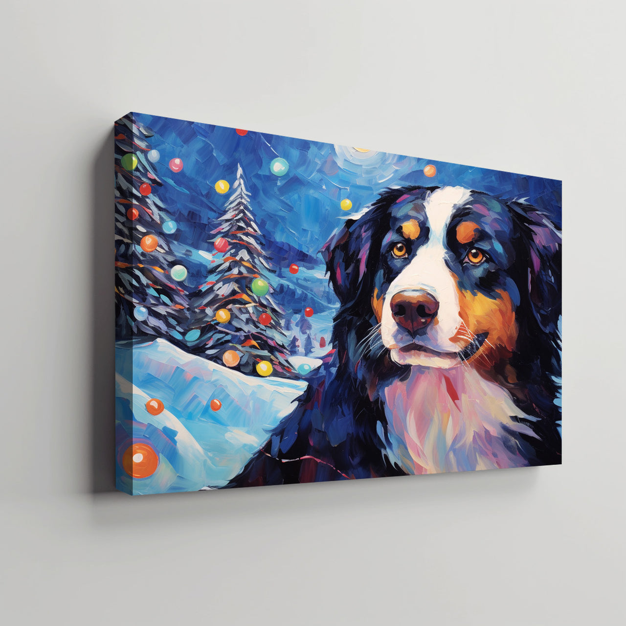 Bernese Mountain Dog Christmas Starry Night Oil Painting Van Goh Style, Wooden Canvas Prints Wall Art Painting , Canvas 3d Art