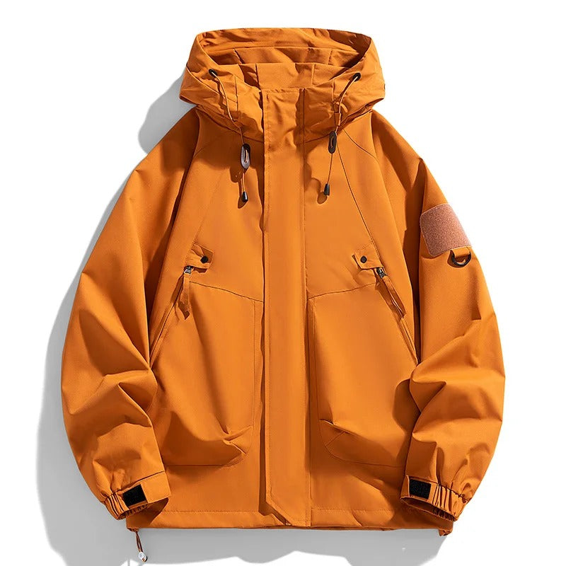 Men's Hooded Windbreaker Jacket – Lightweight Waterproof Zipper Outdoor Cargo Coat