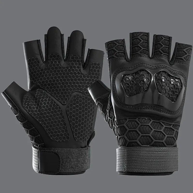 Men's Tactical Half Finger Gloves – Hard Knuckle Protective Outdoor Gloves