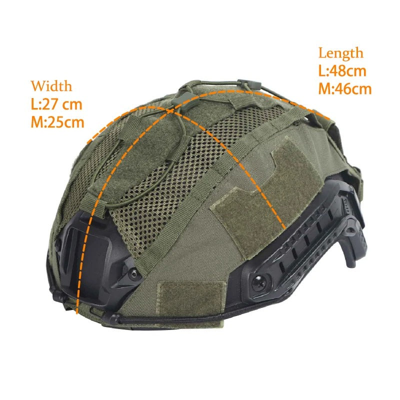 Tactical Helmet Cover Set with NVG Battery Pouch – Hybrid Mesh Cover for Maritime & FAST-Style Helmets