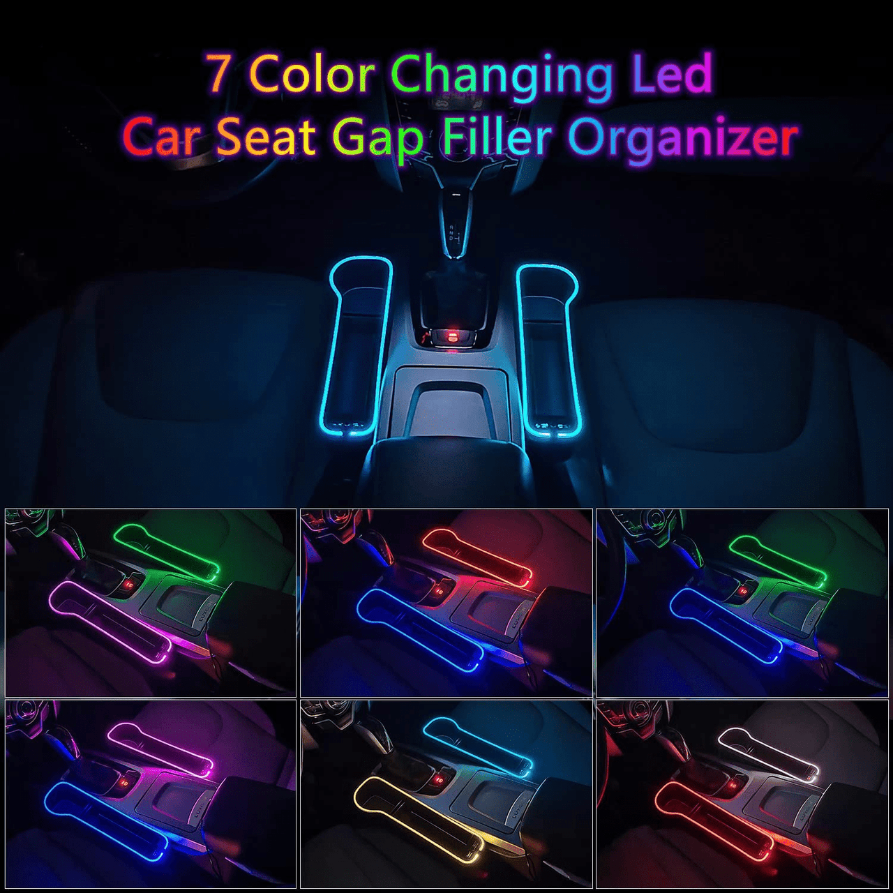 2 Pack Car Seat Gap Organizer, Custom Logo for Car, Multifunctional Seat Gap Storage Box with USB Car Charger, Car Seat Pockets with Led Light, Car Seat Gap Filler with Cup Holder