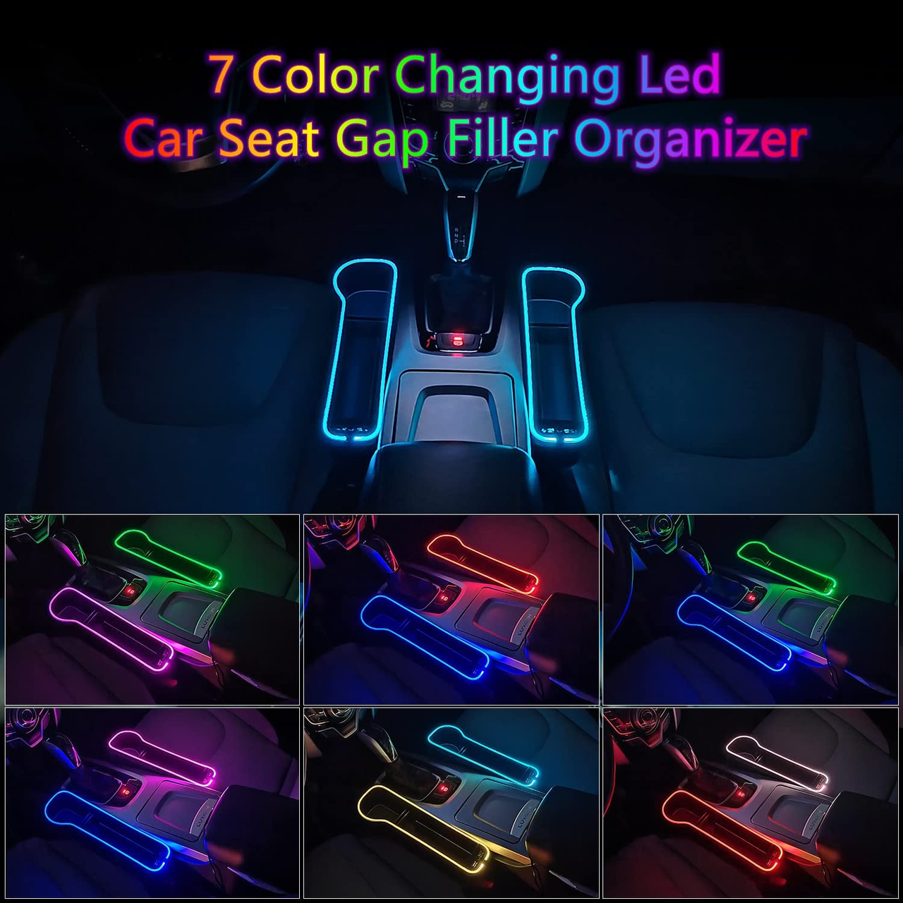 2 Pack Car Seat Gap Organizer, Custom Logo for Car, Multifunctional Seat Gap Storage Box with USB Car Charger, Car Seat Pockets with Led Light, Car Seat Gap Filler with Cup Holder