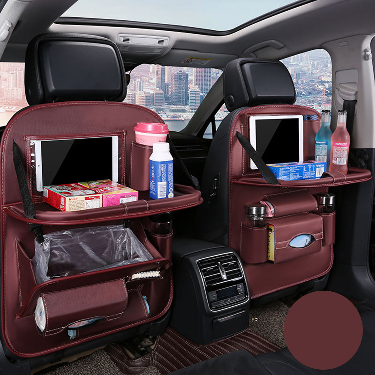 Backseat Organizer With Tablet Holder PU Leather, Custom Fit For Your Cars, Backseat Car Organizer, Car Seat Back Protectors Kick With Foldable Table Tray Car Seat Organizer, Car Accessories AC15987