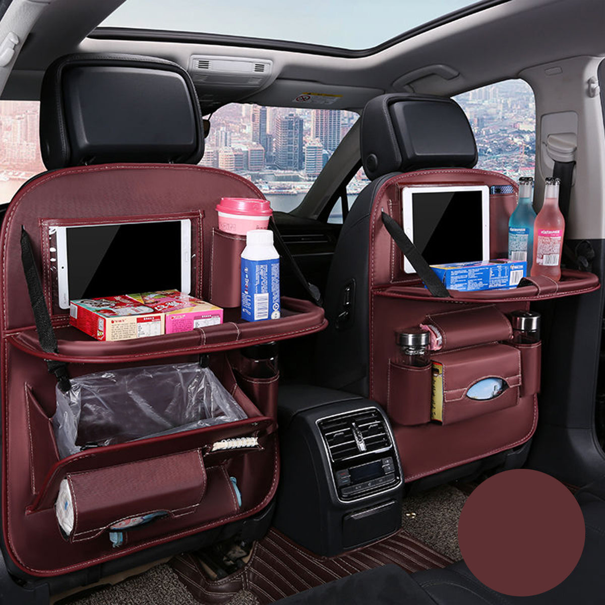 Backseat Organizer With Tablet Holder PU Leather, Custom Fit For Your Cars, Backseat Car Organizer, Car Seat Back Protectors Kick With Foldable Table Tray Car Seat Organizer, Car Accessories LE15987