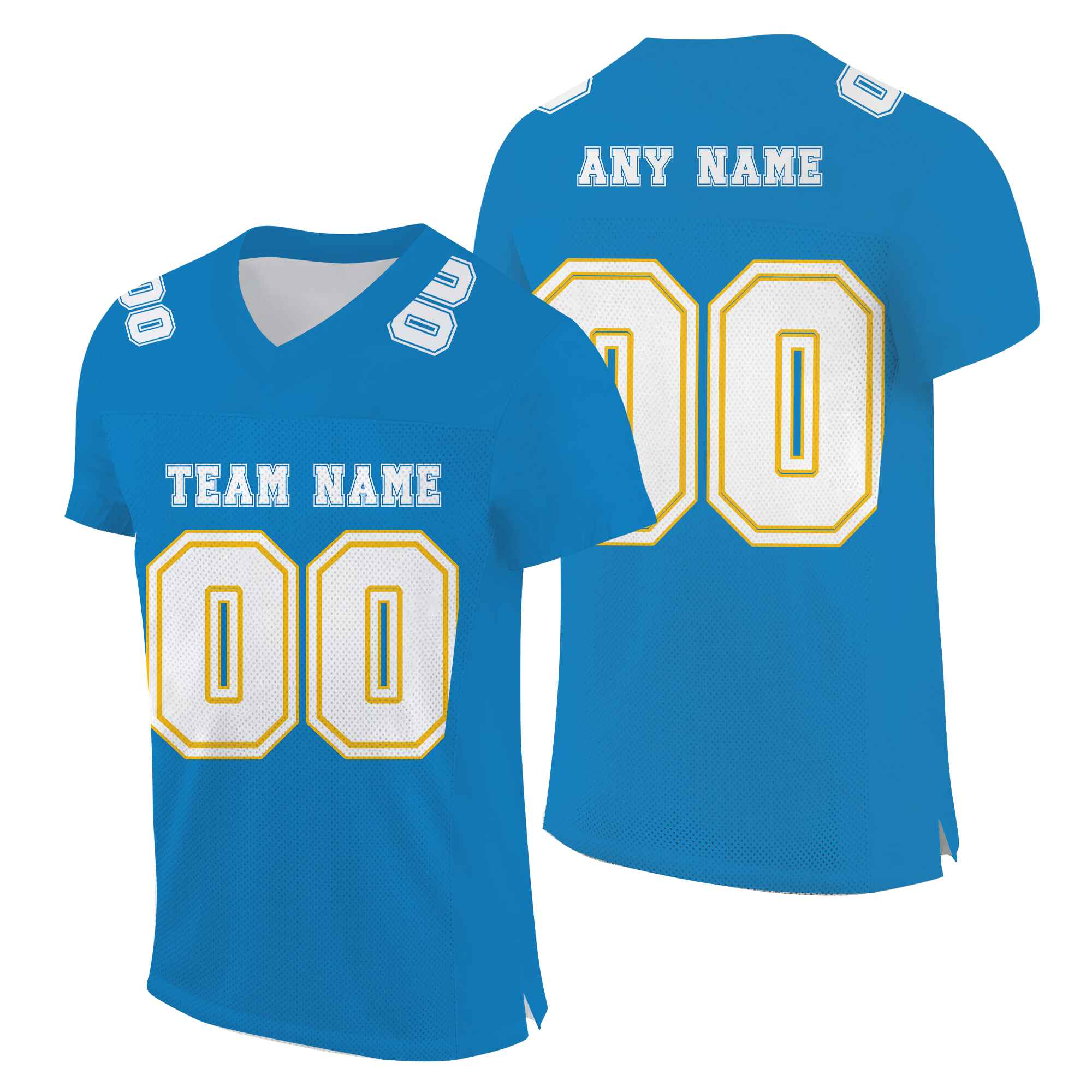 Custom Blue White-Gold Mesh Authentic Football Jersey