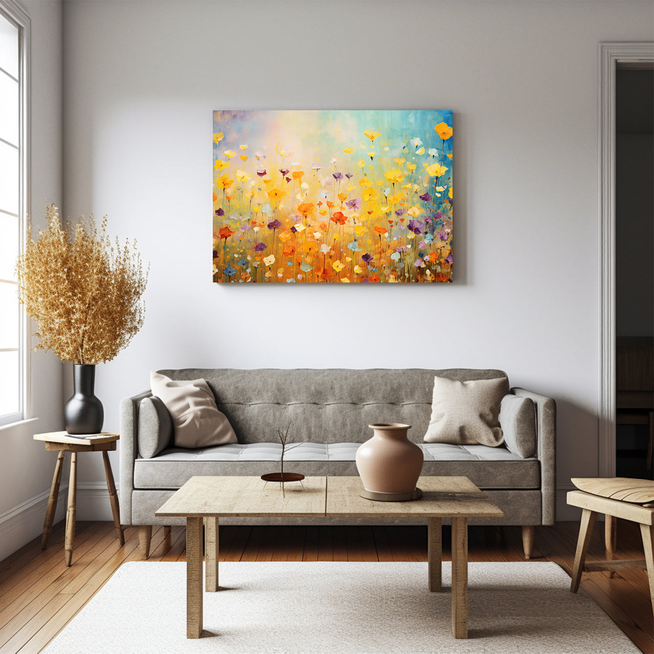 Wildflowers on Canvas, Colorful Wildflower Field Art Print 03, Minimalist Flower Wall Art, Abstract Wall Art, Watercolor flowers, Floral Print, Classic, Rustic Farmhouse, Wildflower Home Decor, Flower Painting Canvas, Floral Wall Art