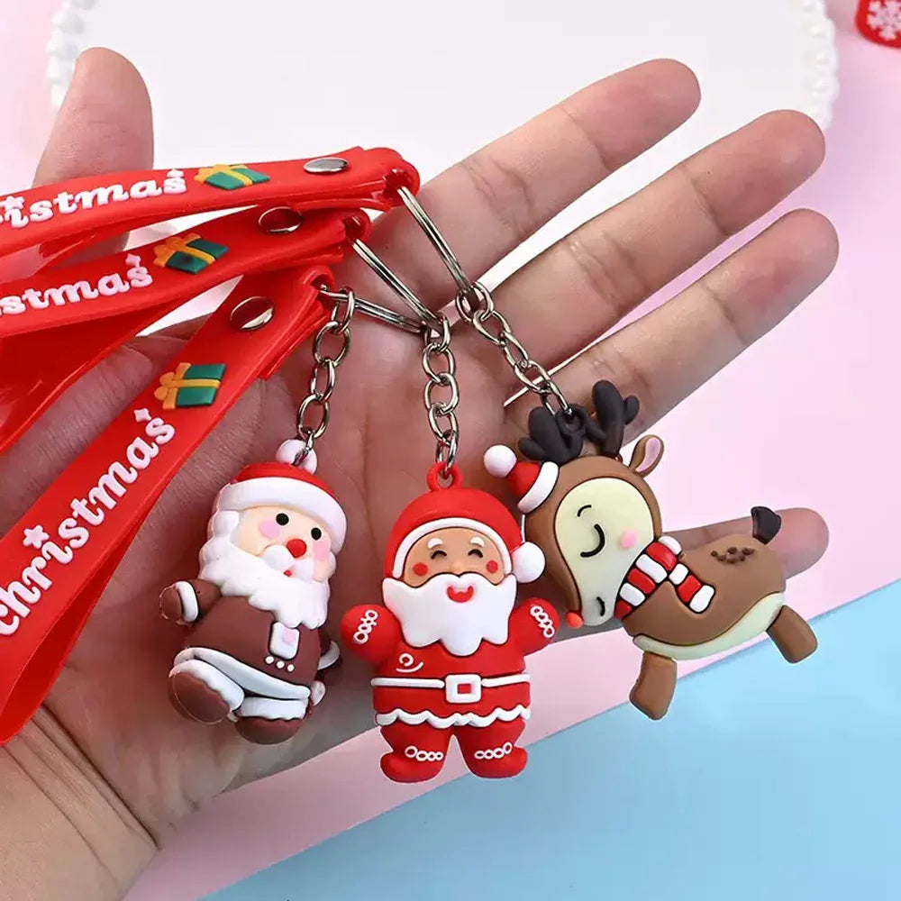 6PCS/3PCS/1PC Santa Claus & Snowman 3D Keychain – Christmas Bag Pendant for Kids Holiday Gift