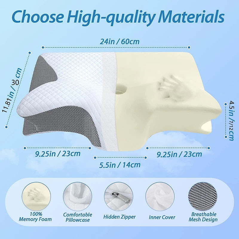 Memory Foam Cervical Pillow – 2-in-1 Ergonomic Contour Neck Support Pillow for Side and Back Sleeping
