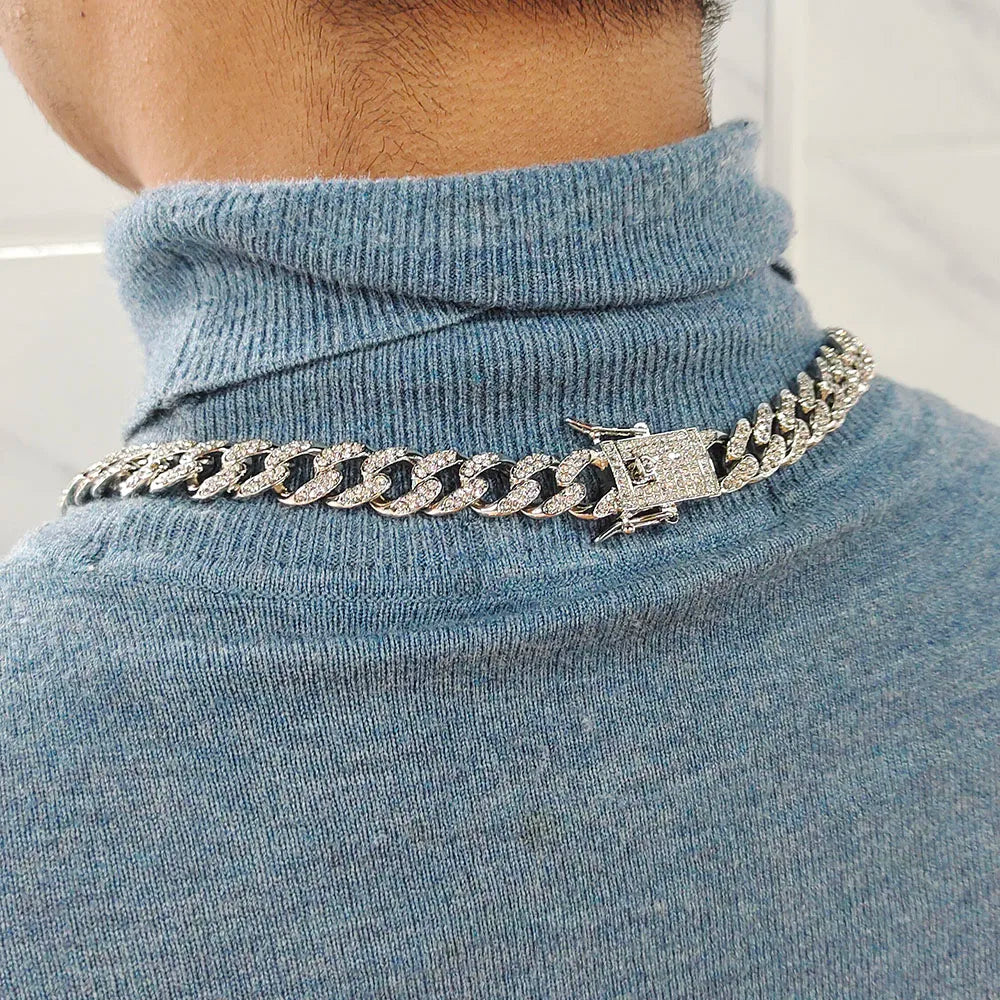 Name Necklace with Bling Mini Cuban Chain, Custom Name Necklace, Personalized Her Name Necklace, Mother's Day Gift, Name Jewelry for Women (A06)