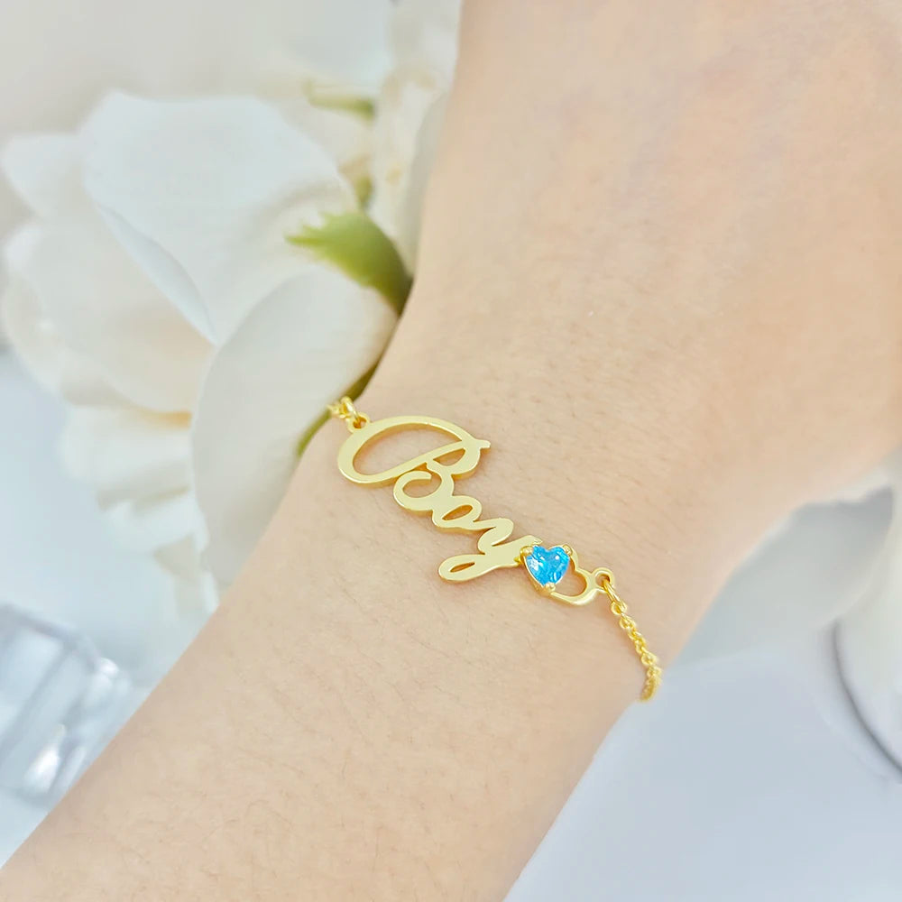 Personalized Birthstone Bracelet, Custom Birthstone Name Bracelet ,Dainty Name Bracelet, Birthstone Jewelry, Gifts for Her, Personalized Gift (A02)