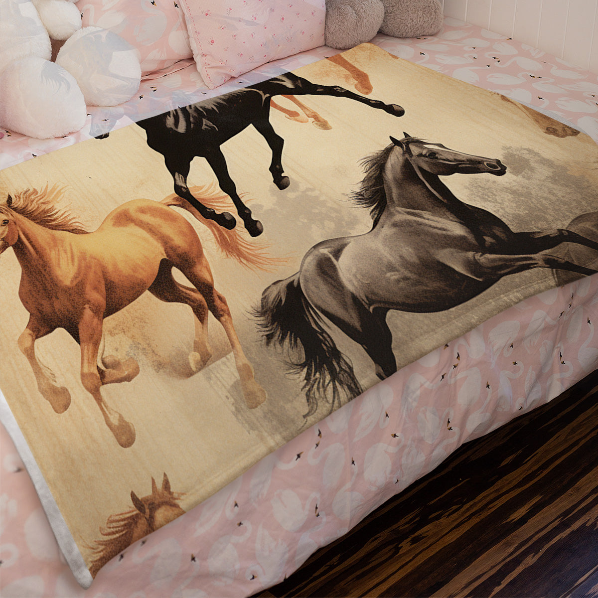 Vintage Horse Equestrian Ephemera Velveteen Plush Blanket Gift for Horse lover, Farm House Decor, Equine Art, Antique Horse Decor, Equestrian Gifts 06