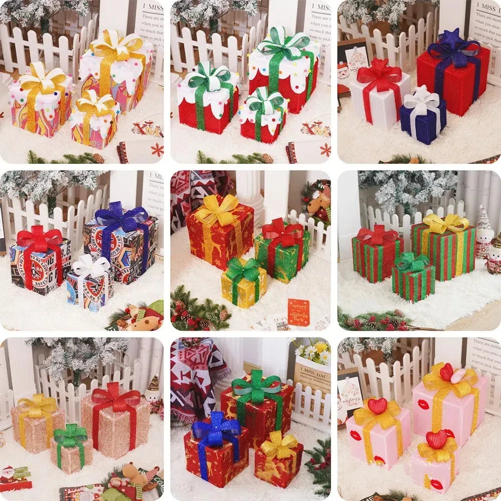 3Pcs Christmas LED Gift Boxes – Lighted Present Boxes with Bow, Warm Fairy Lights for Holiday Decorations