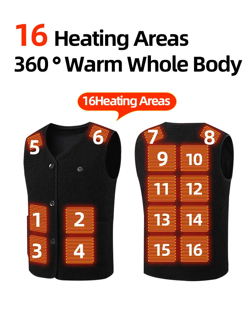 16 Spots Heated Vest USB Jacket Heated Winter Electric Heater Jacket Thermal Vest Body Warmer Coat C3