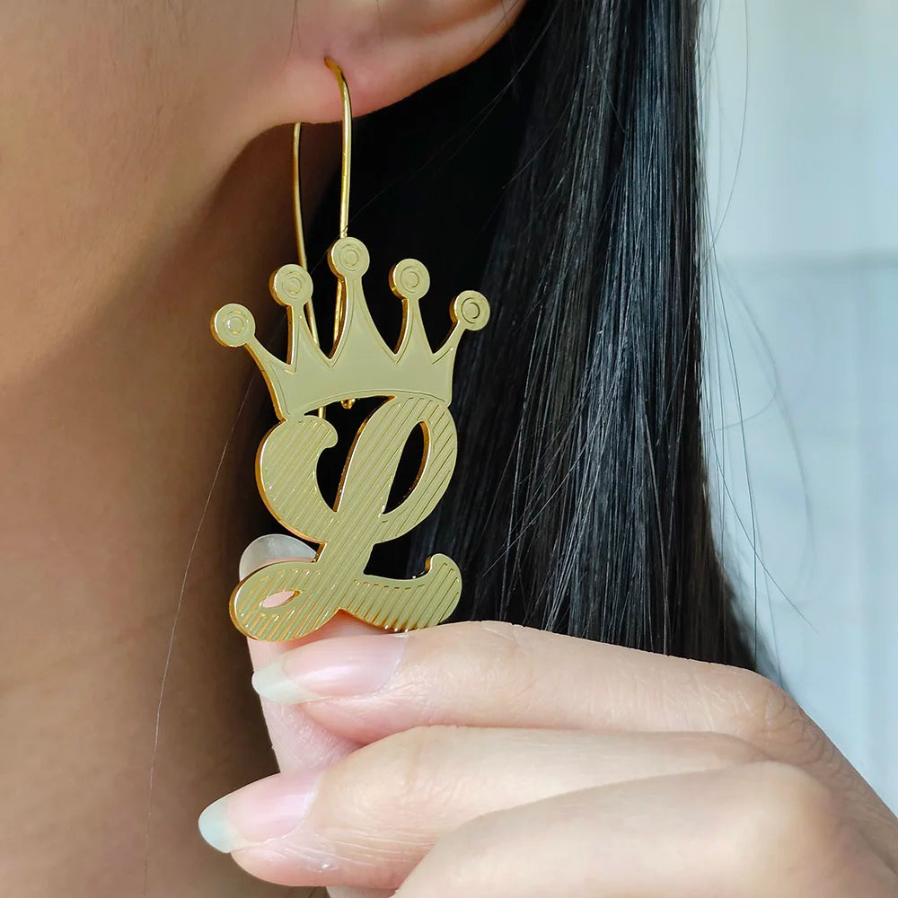 Initial Letter Earrings, Custom A-Z Letter Earrings, Custom Name Earrings, Name Earrings Hoop, Larger Hoop, Gold Name Hoops, Gift for Her (A03)