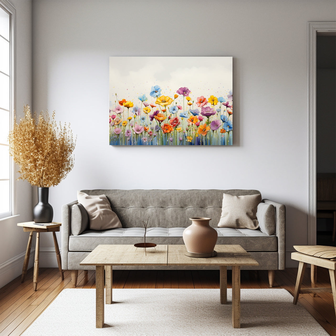 Wildflowers on Canvas, Flowers in Rain 05, Minimalist Flower Wall Art, Abstract Wall Art, Watercolor flowers, Floral Print, Classic, Rustic Farmhouse, Wildflower Home Decor, Flower Painting Canvas, Floral Wall Art