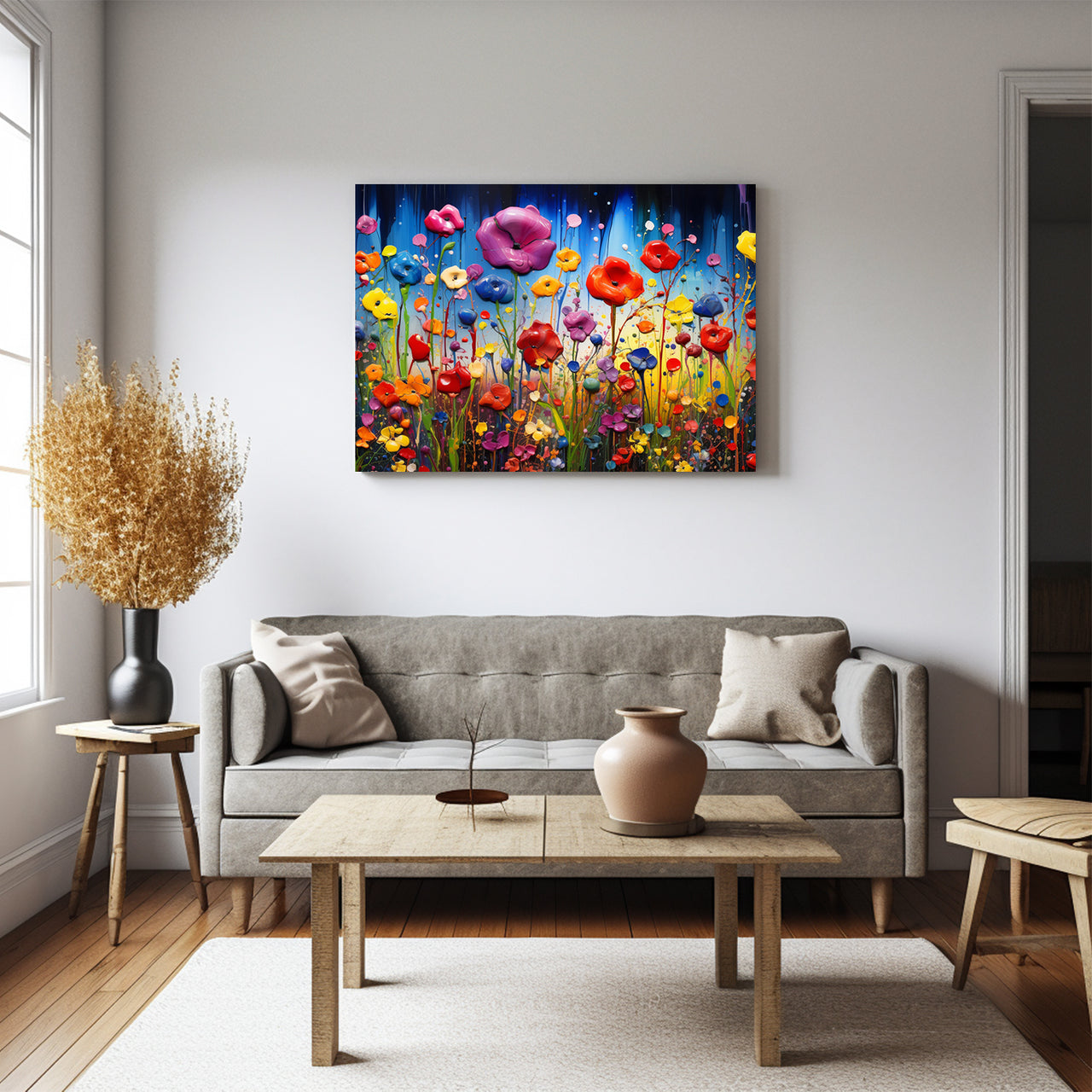 Wildflowers on Canvas, Colorful Wildflower Field Art Print 04, Minimalist Flower Wall Art, Abstract Wall Art, Watercolor flowers, Floral Print, Classic, Rustic Farmhouse, Wildflower Home Decor, Flower Painting Canvas, Floral Wall Art