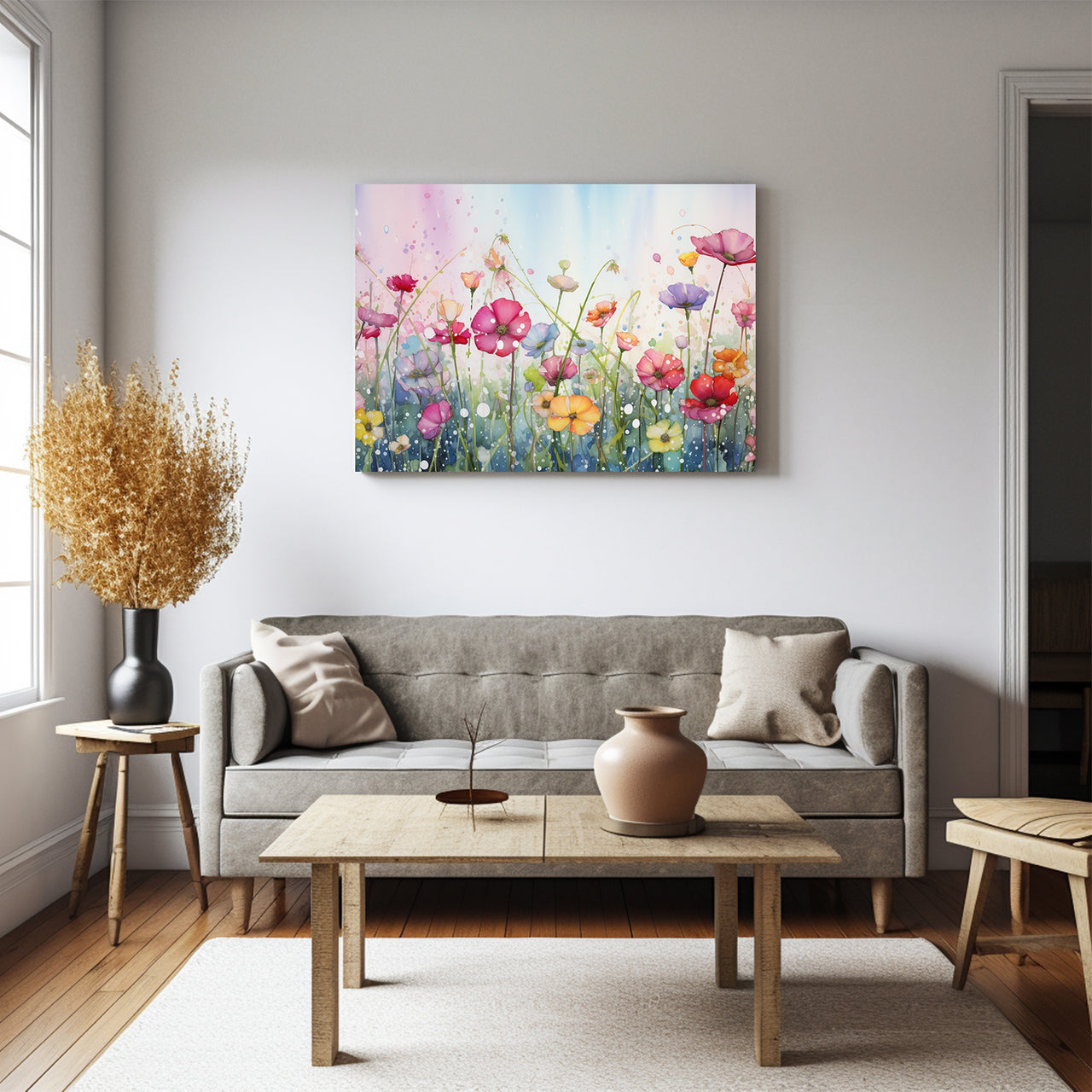 Wildflowers on Canvas, Flowers in Rain 03, Minimalist Flower Wall Art, Abstract Wall Art, Watercolor flowers, Floral Print, Classic, Rustic Farmhouse, Wildflower Home Decor, Flower Painting Canvas, Floral Wall Art