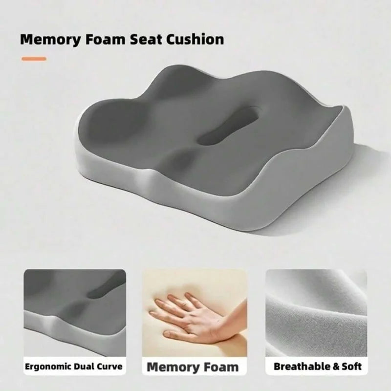 Ergonomic Memory Foam Seat Cushion – Contoured Chair Pad for Office, Car & Gaming