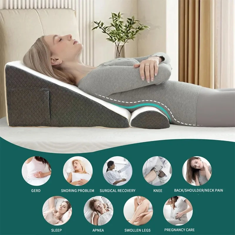 Thickened Wedge Pillow for Sleeping – 30° Triangle Elevated Support Pillow with Air Layer Foam