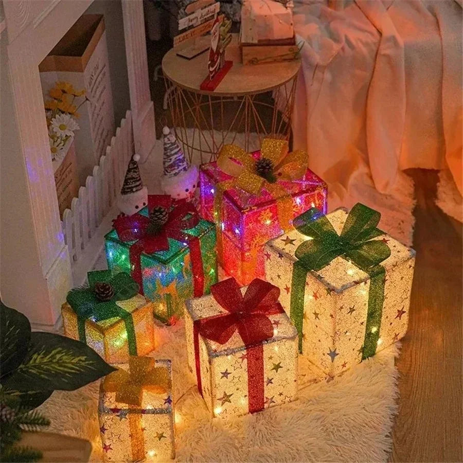 LED Christmas Gift Box Lights – 3-Piece Set with Remote Control, Warm Fairy Lights for Holiday, Wedding & Party Decorations