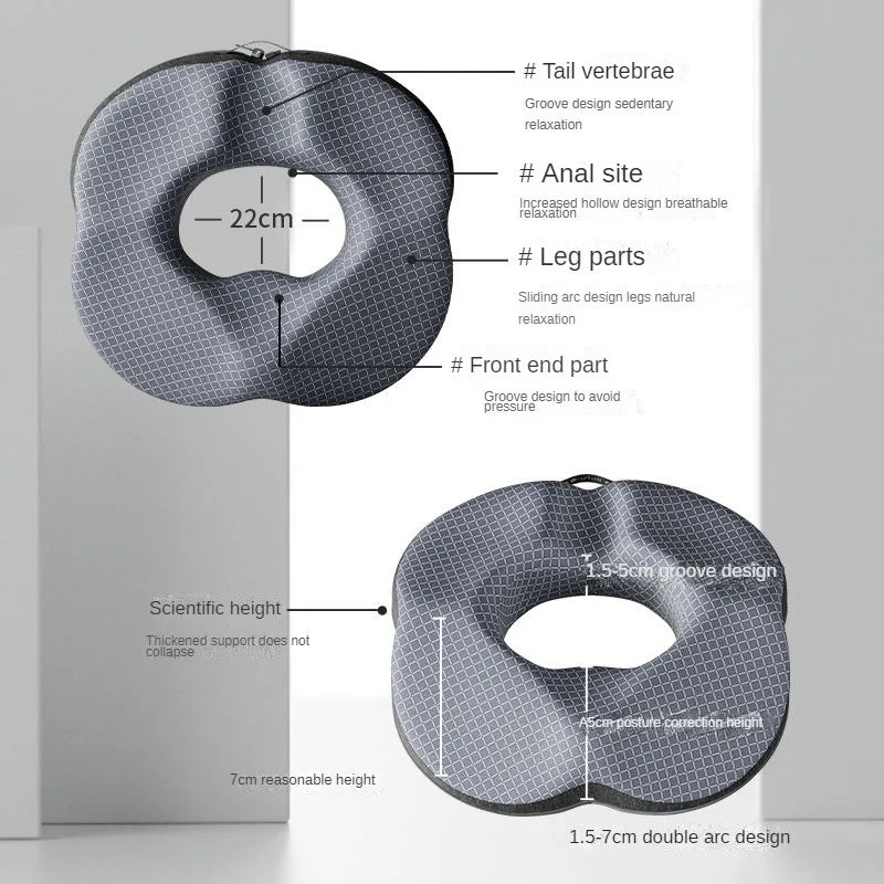 Memory Foam Donut Seat Cushion – Ergonomic Sitting Support Pillow for Office and Home Chairs