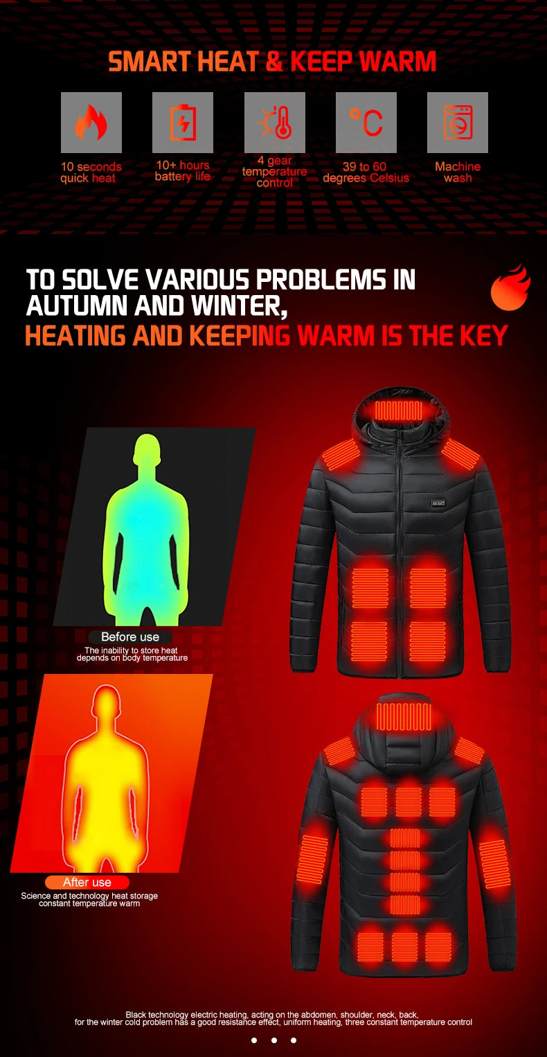 Electric Heated coat jacket winter jacket for outdoors skiing camping hiking adjustable heating levels  for men for women C6