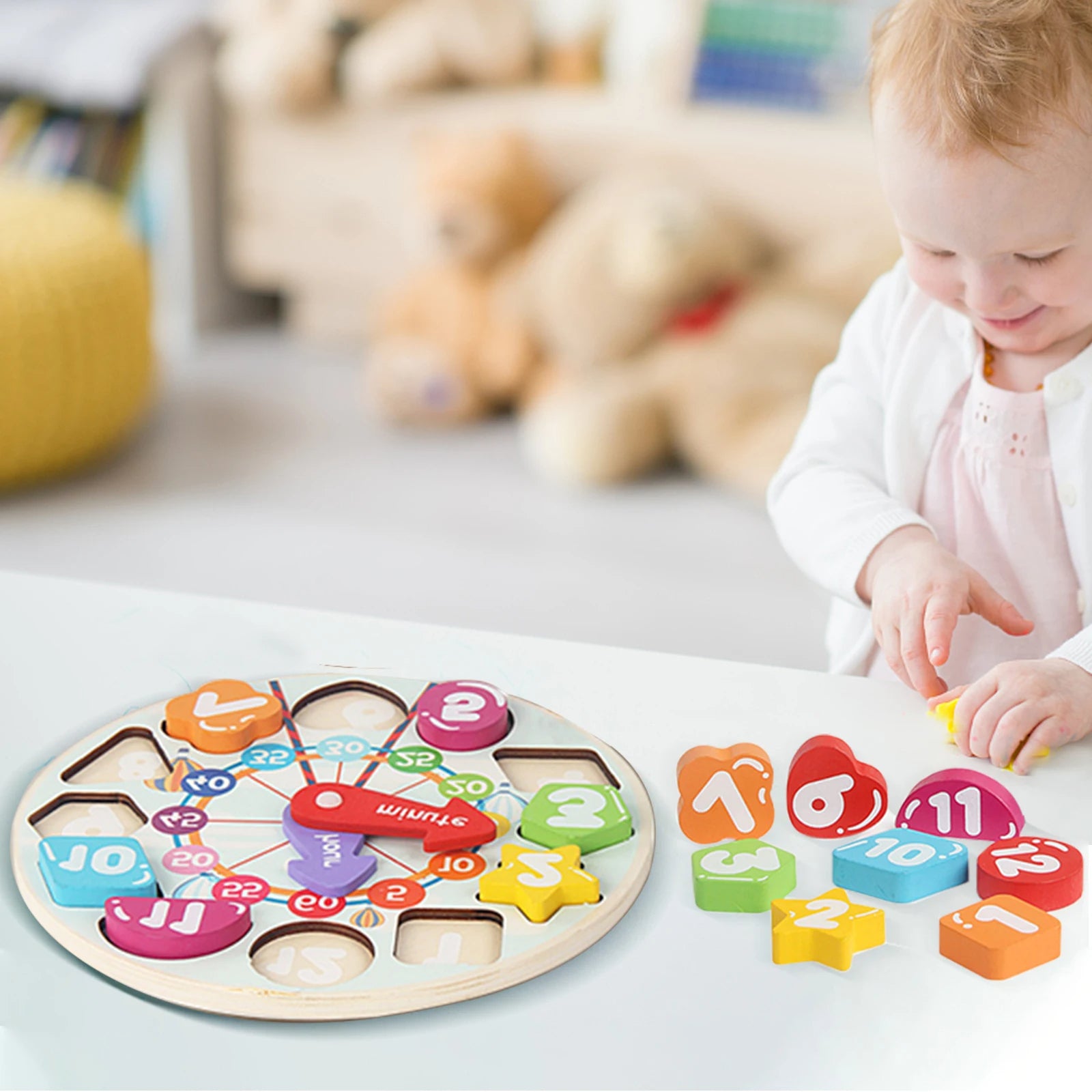 Wooden Clock Shape Sorting Toy Educational Montessori Color Toy Time Telling Numbers Learning Game for Toddlers, Toddler gift, Kids Christmas gift C121
