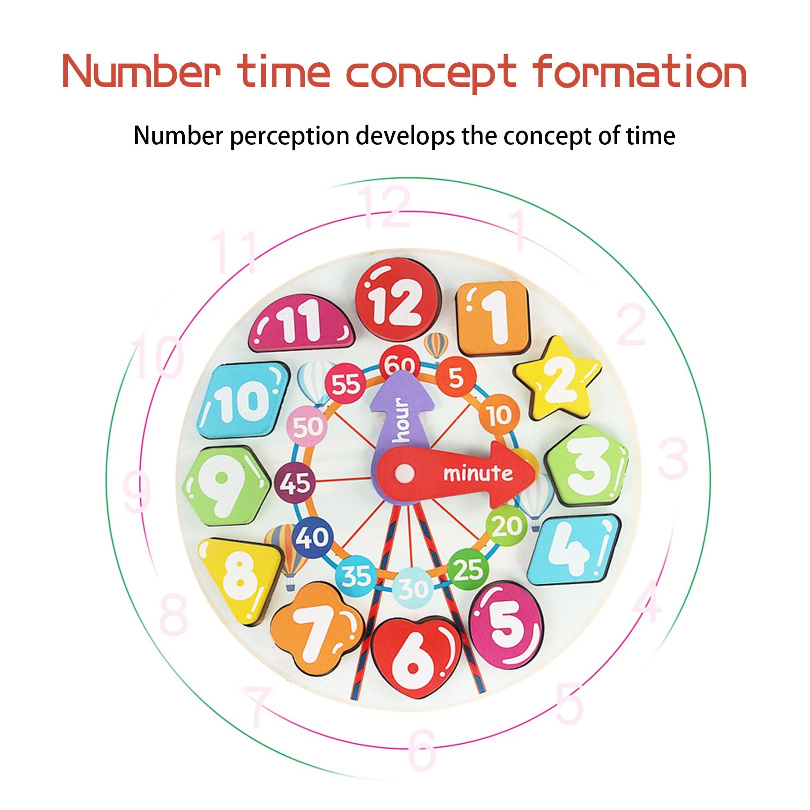 Wooden Clock Shape Sorting Toy Educational Montessori Color Toy Time Telling Numbers Learning Game for Toddlers, Toddler gift, Kids Christmas gift C121