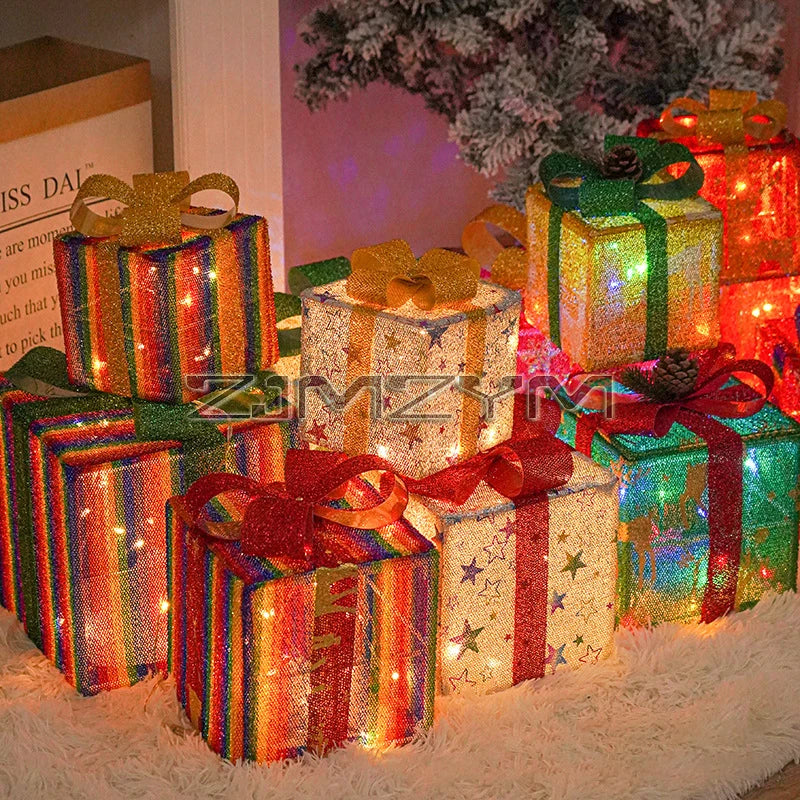 Christmas Glowing Gift Box – LED Ornament Lights for Outdoor & Indoor Holiday Decor