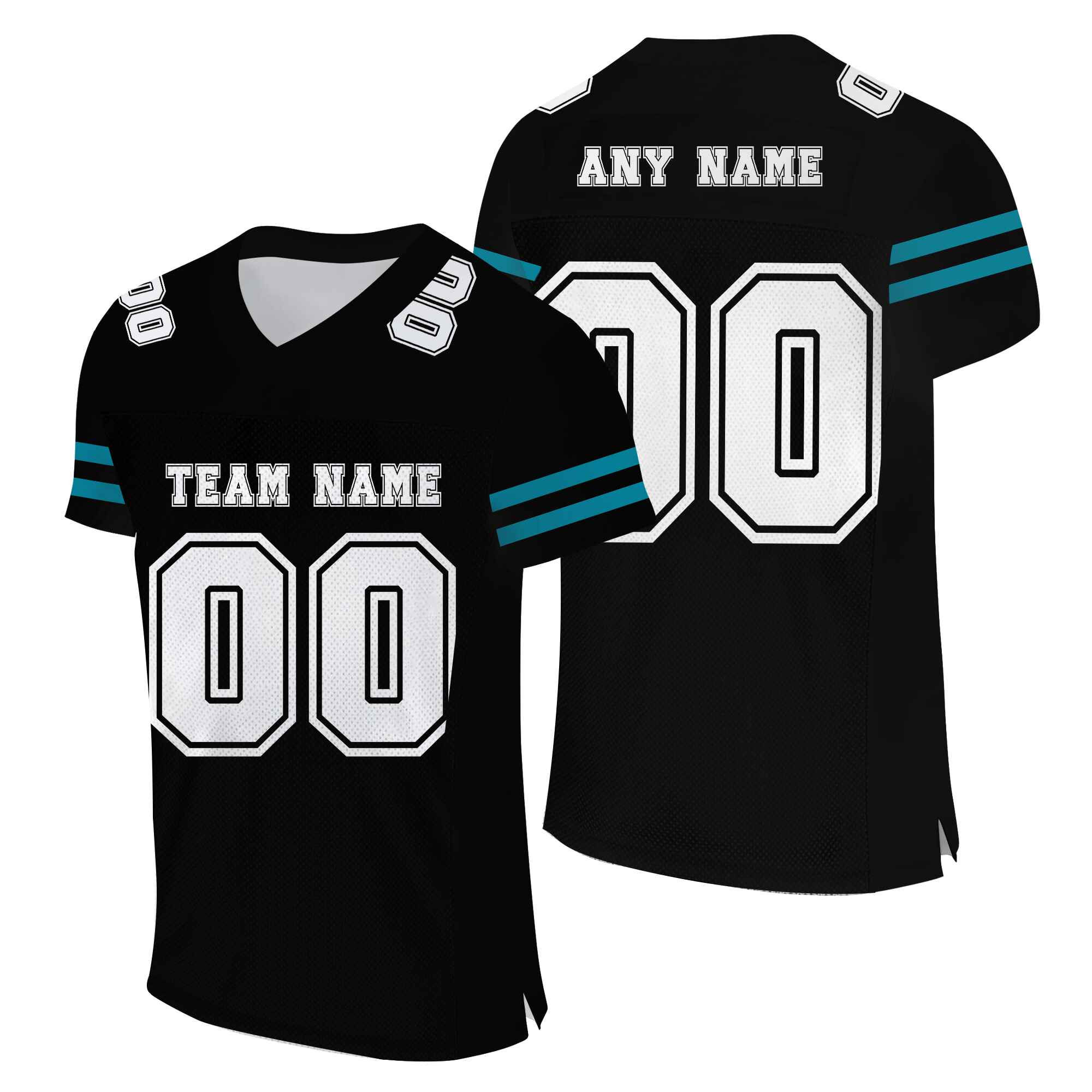 Custom Black White-Teal Mesh Authentic Football Jersey