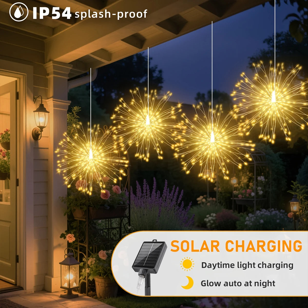 4/5PCS Solar Hanging Firework Lights | Outdoor Waterproof Fairy Lights with 8 Modes for Garden, Patio, Wedding, Party, Christmas Decoration